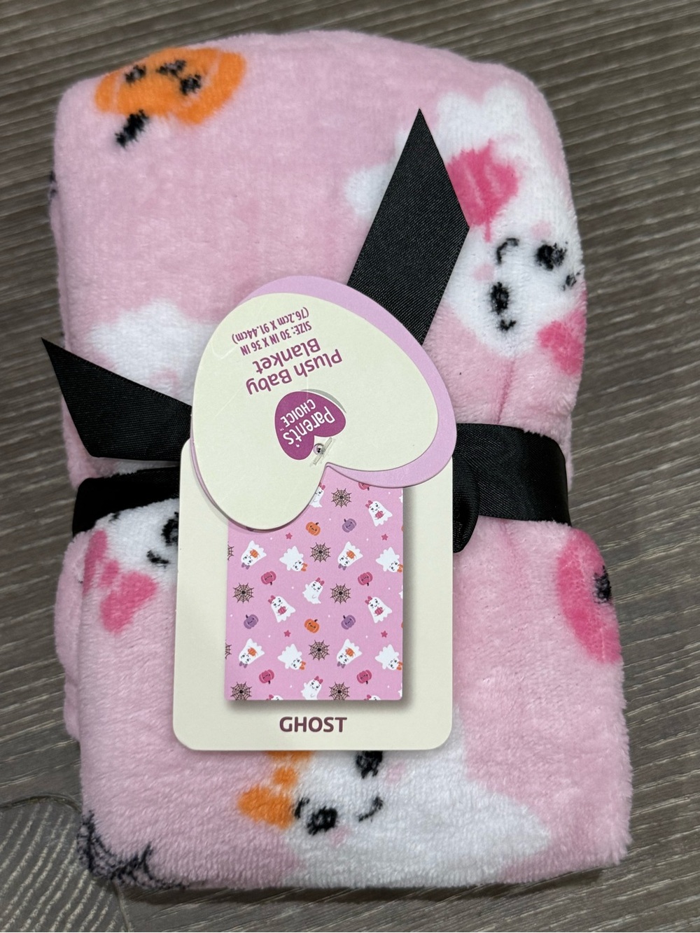 NWT Parents Choice Pink Ghost Plush Baby Blanket with Cute Ghosts